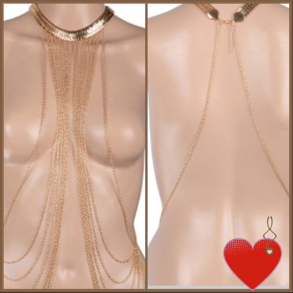 New with tag body chain necklace gold tone